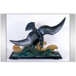 A French Art Deco Figure of a Stylised and Impressive Flying Seagull of Large Proportions. The Green