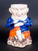 Unusual Antique Staffordshire Figure of The Snuff Taker, Decorated In an Under glazed Blue Coat. 8