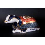 Royal Crown Derby Paperweight, Exclusive for Collectors Guild Moonlight Badger. Gold Stopper, 6