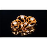 Ladies 18ct Gold Set Small and Attractive Diamond Brooch. Set With Diamonds of Good Colour and