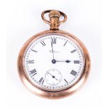 Waltham Quality U.S.A Gold Plated Open Faced Pocket Watch Circa 1890-1900. White porcelain dial.