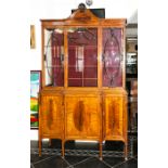 Fine Quality Edwardian Mahogany Inlaid Sheraton Revival Display Cabinet, In Two Sections. The Glazed