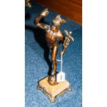 Cast Sculpture Depicting Hermes Raised On A Marble Plinth Overall Height 15 Inches