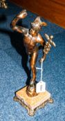 Cast Sculpture Depicting Hermes Raised On A Marble Plinth Overall Height 15 Inches