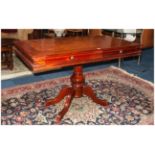Large Reproduction Hall/Console Table Walnut Top, Mahogany Finish With 2 Frieze Drawers Raised On