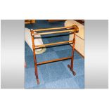 An Antique Turned Wood Towel Rail Stand, With Shaped Top Supports on Turned Feet.