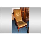 Late 19thC Mahogany Framed Low Arm Chair, Cushioned Seats And Back Rest, Open Arms, Turned Legs On