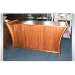 Contemporary Design Sideboard, Teak Finish Central Drawer & Cupboard Between Two Further