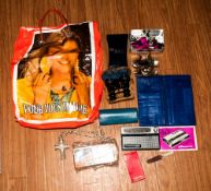 Box of Assorted Collectables including costume jewellery, razor, opera glasses etc