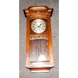 German Oak Cased Box Clock With Three Aperture, Winding holes to the round steel dial, glazed door