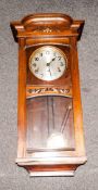 German Oak Cased Box Clock With Three Aperture, Winding holes to the round steel dial, glazed door