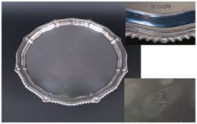 George V - Quality Silver Footed Salver / Tray, with Shell and Pie Crust Border. Hallmark