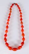 Amber Coloured Glass Bead Necklace, Length 20 Inches