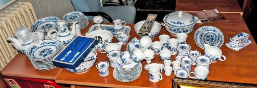 Large German Porcelain Blue Dinner Set 'The Onion Pattern' including tureens, bowls, sandwich