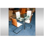 Designer Contemporary Glass Top Dining Table, with Pull Out Flaps on Round Chrome Legs, with Four