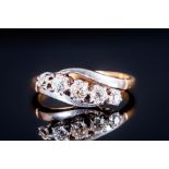 18ct Gold & Platinum Set Five Stone Diamond Ring, Circa 1930's. The diamonds of good colour &