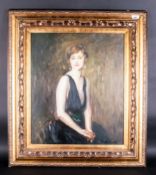 Contemporary Oil Painting of an Elegant Lady 'The Duchess' in the 1930;s style. In swept gilt frame.