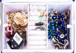 Jewellery Box Containing A Mixed Lot Of Costume Jewellery Comprising Chains, Necklaces, Earrings,