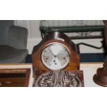 1930's Oak Cased Mantle Clock With Round Steel Dial Westminster Chimes. Maker Enfield.