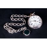 Waltham Large Silver Open Faced Key Wind Pocket Watch white porcelain dial. Hallmark Birmingham