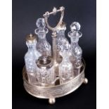 Edwardian- Fine Quality Silver Plated and Glass 6 Piece Cruet Set and Stand. The Ornate Stand with