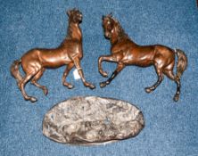 Spelter Sculptural Figure Group In The Form Of 2 Bronzed Horses, After The Antique By CH Valton,