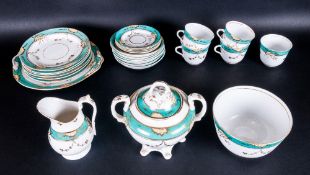 Part Staffordshire Tea Set In the Rockingham Style Highlighted in giltwork on turquoise bands. 28