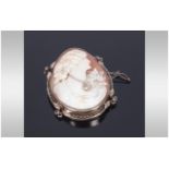 Antique Very Fine Shell Cameo And Diamond Set Brooch The cameo set within a finely made silver mount