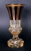 Bohemian - Early 20th Century Gold and Ruby Moulded and Cut Glass Vase, Finished In Gold Plated