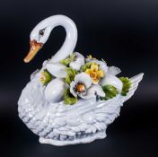 Capodimonte Porcelain Figure of a Swan 13 inches high.