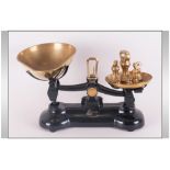 Libra Scale Co Late 19th Century Black Cast Iron Kitchen Scale & Weights. with sturdy pair of