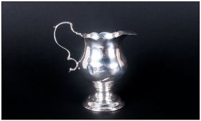 George III - Fine Silver Cream Jug Helmet Shaped with Scroll Handle and Wavy Rim To Top. Hallmark