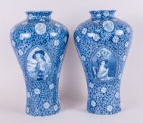 S.Hancock & Sons Britannia Ware Pair Of Blue & White Vases with portraits of Charles The 1st & His