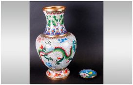 Chinese Cloisonne Enamel Vase Of Bulbous Form with intricate decoration of a scrolling dragon