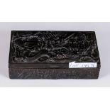 Early 20thC Japanese Base Metal Cigarette Box, Cast Dragon And Character Marks To The Hinged Lid,