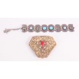 Antique Turkish Silver Bracelet With Figural And Openwork Decoration set with cabochon Turquoise