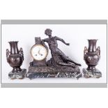 French 19th Century Fine & Impressive Figural Garniture Clock Set Mounted on marble bases. The clock