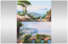 M Giani Early 20th Century Italian Artist Pair of Watercolours/Gouache, 'Naples Bay' Looking Out