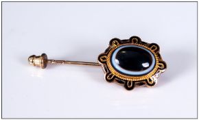 Antique 15ct Gold Quality Banded Agate Set Gentlemans Or Ladies Stick Pin, 2'' in height. 4.4