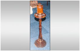 Hardwood 1930 / 1940's Smokers Stand, The Top In The Fom of a Lidded Jar Below an Ashtray on a