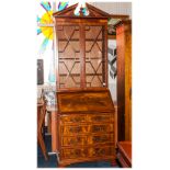Sheraton Style Mahogany Inlaid Bureau Bookcase of small proportions with an astral glazed top with a