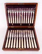 Edwardian Good Quality Boxed Set Of 12 Dessert Knives & Forks. 24 pieces in total. Makers Atkins