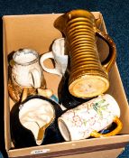 Mixed Lot Of Pottery Comprising Three Character Jugs Together With Misc Vases