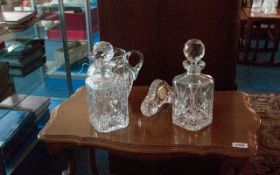 Collection of Glassware, Comprising 2 decanters, a jug and a small glass clock.