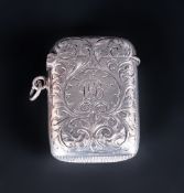 Victorian Silver Hinged Vesta Case With Stylized Chased Decoration. Overall condition is
