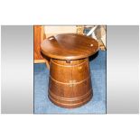 Reproduction Oak Coffee Table with a Round Top, Supported by a Cupboard Base. 14 Inches Diameter, 18