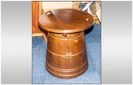 Reproduction Oak Coffee Table with a Round Top, Supported by a Cupboard Base. 14 Inches Diameter, 18