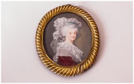 19thC Portrait Miniature Depicting A Noble Lady, Wearing A Red  Signed To Edge Looks To Be A