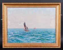 Herbert Kerr Rooke Oil Painting on Board of a Sailing Boat In Choppy Seas. Label to Verso, In Gilt