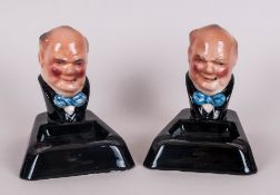 A Pair of Interesting Ceramic Ash Trays depicting Winston Churchill 4 inches high. 5 inches